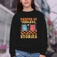 Cute Librarian Library Book Lover Keeper Of Endless Stories Youth Crewneck Sweatshirt