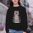 Cute Tiger With Book Floral Bookworm Librarian Book Lover Youth Crewneck Sweatshirt Cute Tiger With Book Floral Bookworm Librarian Book Lover Youth Crewneck Sweatshirt