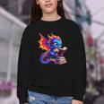 Dragon Reading a Book Bookworm Book Lover Youth Crewneck Sweatshirt
