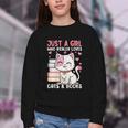 Girl Who Loves Cats And Books Cute Youth Crewneck Sweatshirt