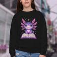 Kawaii Axolotl Cute Axolotls Reading Book Youth Crewneck Sweatshirt
