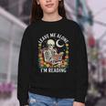 Leave Me Alone Skeleton Reading Book Floral Moon Librarian Youth Crewneck Sweatshirt Leave Me Alone Skeleton Reading Book Floral Moon Librarian Youth Crewneck Sweatshirt