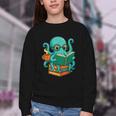 Octopus Reading Book Reading Bookworm Reader Youth Crewneck Sweatshirt