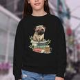 Pug Dog Reading Book Coffee Read Books Be Kind Stay Weird Youth Crewneck Sweatshirt