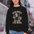 Read Books Be Kind Stay Weird Skeleton Grim Reaper Reading Youth Crewneck Sweatshirt