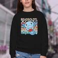 Readsolotl Blue Kawaii Axolotl Book Lover Reading Retro Youth Crewneck Sweatshirt