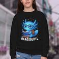 Readsolotl Blue Kawaii Axolotl Book Lover Reading Youth Crewneck Sweatshirt