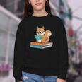 Squirrel Reading Book Glasses Bookworm Librarian Youth Crewneck Sweatshirt