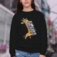 Teacher Shirt Giraffe Holding Books Bookworm Librarian Youth Crewneck Sweatshirt