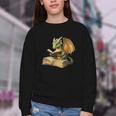 Women's Dragon Bookworm Reading Book Graphic Youth Crewneck Sweatshirt Women's Dragon Bookworm Reading Book Graphic Youth Crewneck Sweatshirt