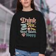 Women's Drink Tea Read Books Nerd Book Reader Book Reading Lover Youth Crewneck Sweatshirt
