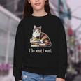 Womens Girls Books I Do What I Want Calico Cat Lover Youth Crewneck Sweatshirt Womens Girls Books I Do What I Want Calico Cat Lover Youth Crewneck Sweatshirt