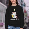 Women's Reading Is Lit Unicorn Library English Teacher Book Lover Youth Crewneck Sweatshirt