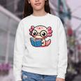 Adorable Book Lover Axolotl With Reading Glasses Cute Youth Crewneck Sweatshirt