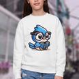 Adorable Book Lover Blue Jay With Reading Glasses Cute Raglan Baseball Tee Youth Crewneck Sweatshirt