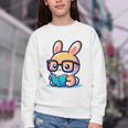 Adorable Book Lover Rabbit With Reading Glasses Cute Premium Youth Crewneck Sweatshirt