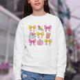 Apple Coquette Bow Books First Day Of School Back To School Youth Crewneck Sweatshirt