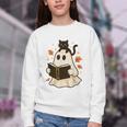Books Ghost Reading Book Halloween Library Cat Fall Youth Crewneck Sweatshirt Books Ghost Reading Book Halloween Library Cat Fall Youth Crewneck Sweatshirt