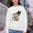 Cat And Books Flowers Reading Club Cat Lover Bookworm Youth Crewneck Sweatshirt