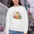 Crocodile Reading Book Watercolor Flowers Kids Youth Crewneck Sweatshirt