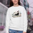 Cute Cat Flower Garden Book Kitty Reading Floral Men Women Girls Kids Youth Crewneck Sweatshirt