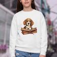 Cute Dog Beagle Reading Book Youth Crewneck Sweatshirt