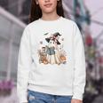 Cute Ghost Reading Book Librarian Book Lover Youth Crewneck Sweatshirt
