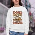 Dogs Coffee Reading Book Lover Youth Crewneck Sweatshirt