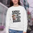Easily Distracted By Cats And Books Lovers Reading Youth Crewneck Sweatshirt