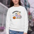Ghost Reading Halloween Women Teacher Book Lover Youth Crewneck Sweatshirt