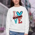I Heart Books Love Reading Red And Stripe Animated Cat For Men Women Girls Kids Youth Crewneck Sweatshirt