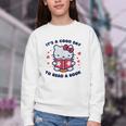 It's a Good Day To Read a Book Cute Cat Book Day Girls Boys Youth Crewneck Sweatshirt