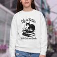 Life Is Better With Cats & Books Tuxedo Cat Mom Women Youth Crewneck Sweatshirt