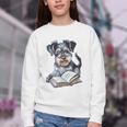 Nerdy Schnauzer Dog Book Lover Glasses Cute Pet For Men Women Kids Youth Crewneck Sweatshirt