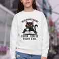 Read Banned Books Drink Coffee Fight Evil Retro Cat Youth Crewneck Sweatshirt Read Banned Books Drink Coffee Fight Evil Retro Cat Youth Crewneck Sweatshirt