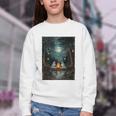Vintage Ghost Book Reading Camping Gothic Halloween Teachers Youth Crewneck Sweatshirt
