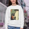 Vintage Japanese Cat Book Lovers UFO Alien Abduction Cat Dad Youth Crewneck Sweatshirt Vintage Japanese Cat Book Lovers UFO Alien Abduction Cat Dad Youth Crewneck Sweatshirt