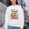 Wild About Reading Zoo Animals For Bookworm Book Reader Youth Crewneck Sweatshirt Wild About Reading Zoo Animals For Bookworm Book Reader Youth Crewneck Sweatshirt