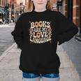 Books Are My Love Language Retro Groovy 70s Book Lover Youth Crewneck Sweatshirt Books Are My Love Language Retro Groovy 70s Book Lover Youth Crewneck Sweatshirt