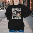 Cute Frog Support Your Local Library Librarian Book Lover Youth Crewneck Sweatshirt