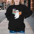 Ghost Reading Books Halloween Library Youth Crewneck Sweatshirt