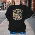 Read Books Be Kind Stay Weird Book Dragon Skeleton Reading Youth Crewneck Sweatshirt