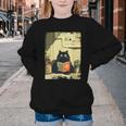 Vintage Japanese Cat Book Lovers Librarian Cat Dad Teacher Youth Crewneck Sweatshirt