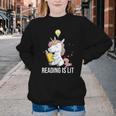 Women's Reading Is Lit Unicorn Library English Teacher Book Lover Youth Crewneck Sweatshirt