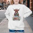 Cute Highland Cow With Book Floral Bookworm Librarian Book Youth Crewneck Sweatshirt