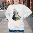 Cute Penguin Reading Book Faux-Crochet Print Youth Crewneck Sweatshirt