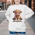 Highland Cow Reading Book Bookworm Youth Crewneck Sweatshirt