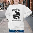 Life Is Better With Cats & Books Tuxedo Cat Mom Women Youth Crewneck Sweatshirt