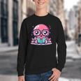 Adorable Book Lover Octopus With Reading Glasses Cute Youth Crewneck Sweatshirt