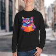 Cat Book Shirt Colorful Cat Reading Book Youth Crewneck Sweatshirt
